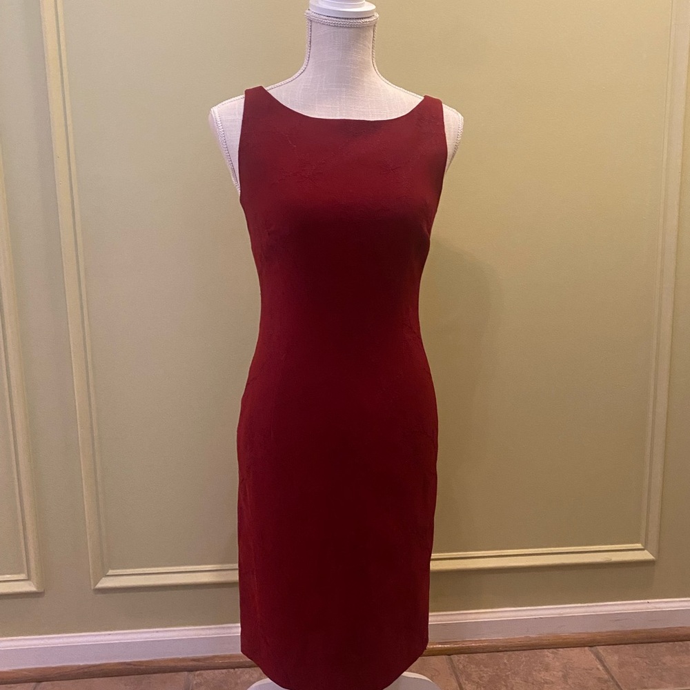 Vintage Nicole Miller Red Sheath Midi Dress Scoop Neck Sleeveless